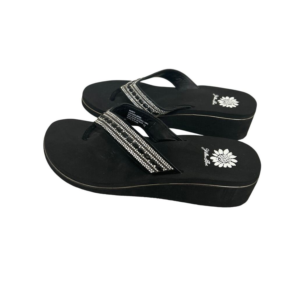 Yellow Box Marcy Rhinestone Wedge Flip Flop Sandals Black 11 Sparkle Comfort - Picture 1 of 11